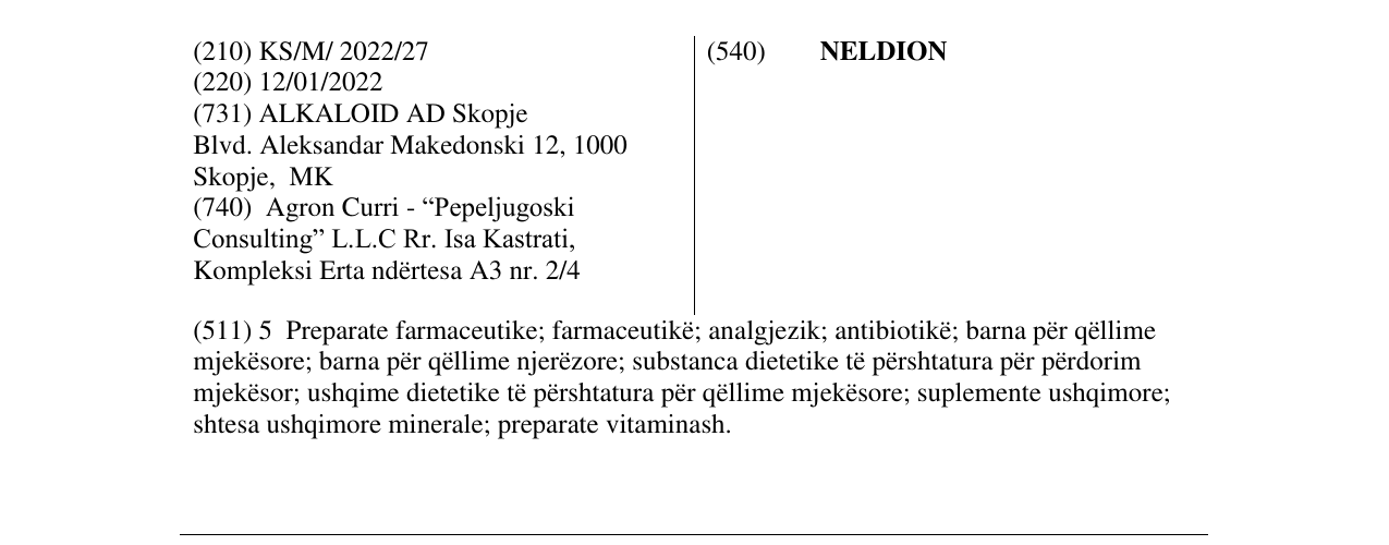 Zëri i markës NELDION në buletin