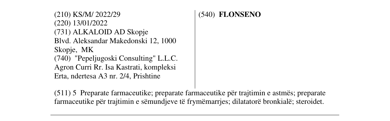 Zëri i markës FLONSENO në buletin