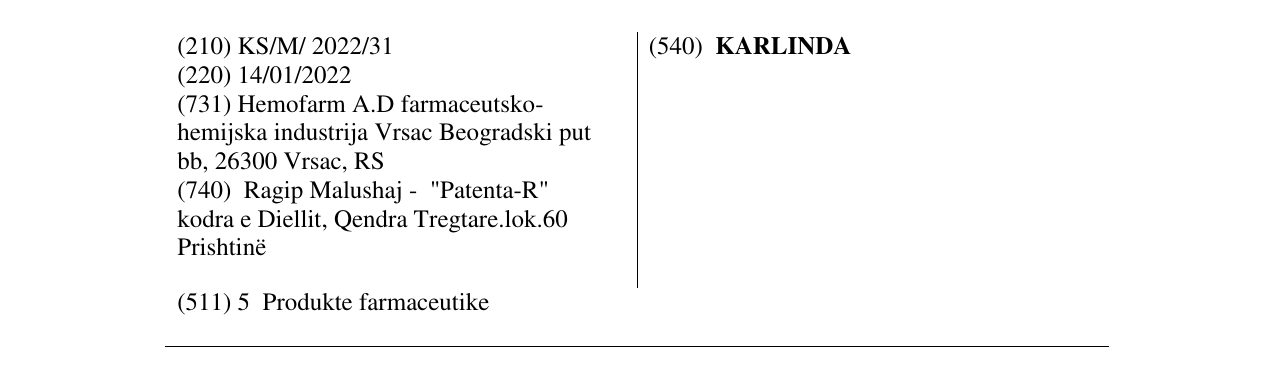 Zëri i markës KARLINDA në buletin