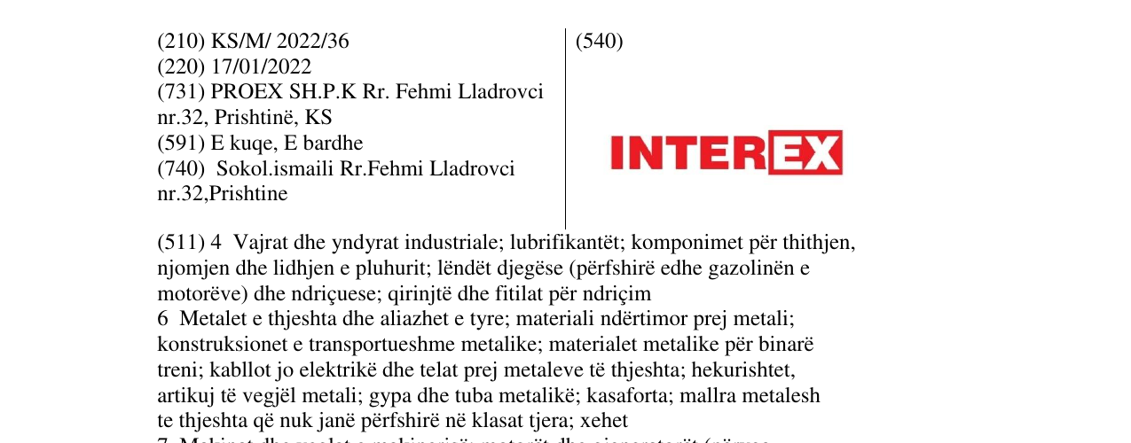 Zëri i markës INTEREX në buletin