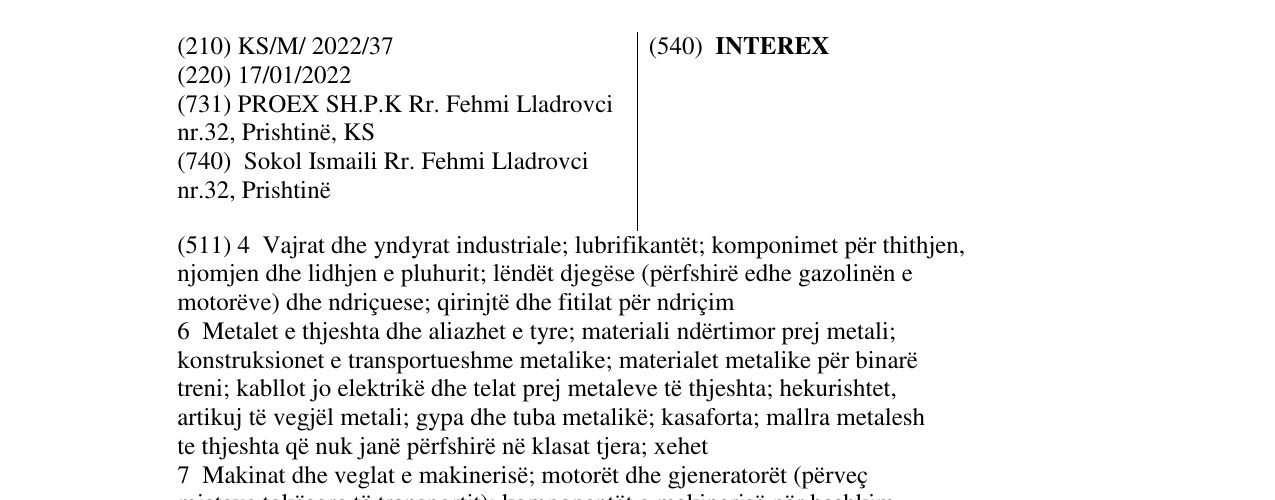 Zëri i markës INTEREX në buletin