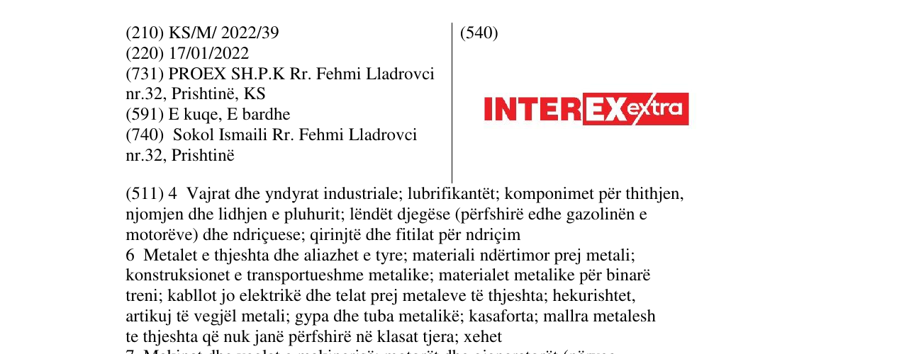 Zëri i markës INTEREX EXTRA në buletin