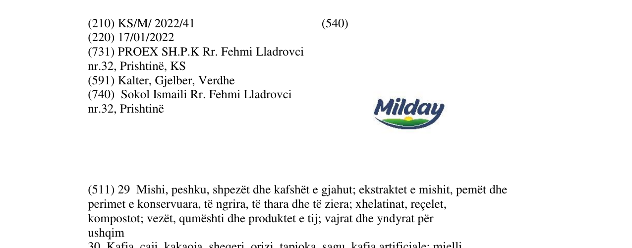 Zëri i markës Milday në buletin