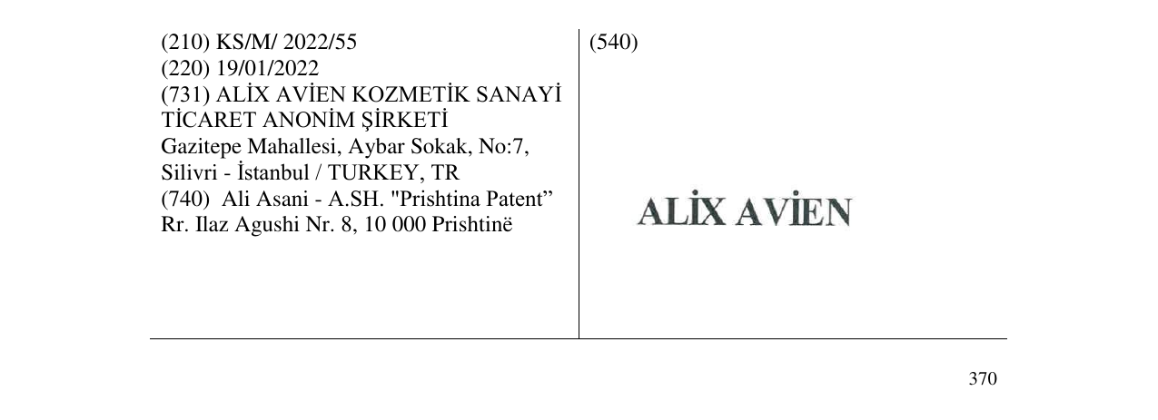 Zëri i markës ALIX A VIEN në buletin