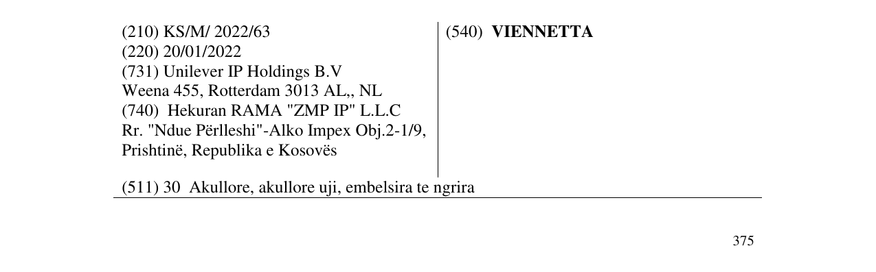 Zëri i markës VIENNETTA në buletin