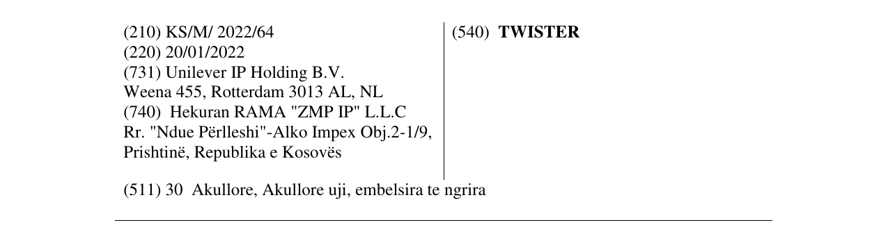 Zëri i markës TWISTER në buletin