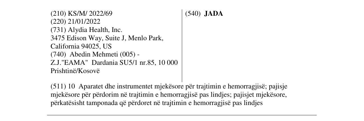 Zëri i markës JADA në buletin