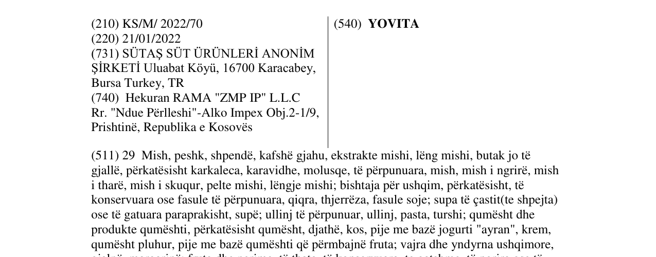 Zëri i markës YOVITA në buletin