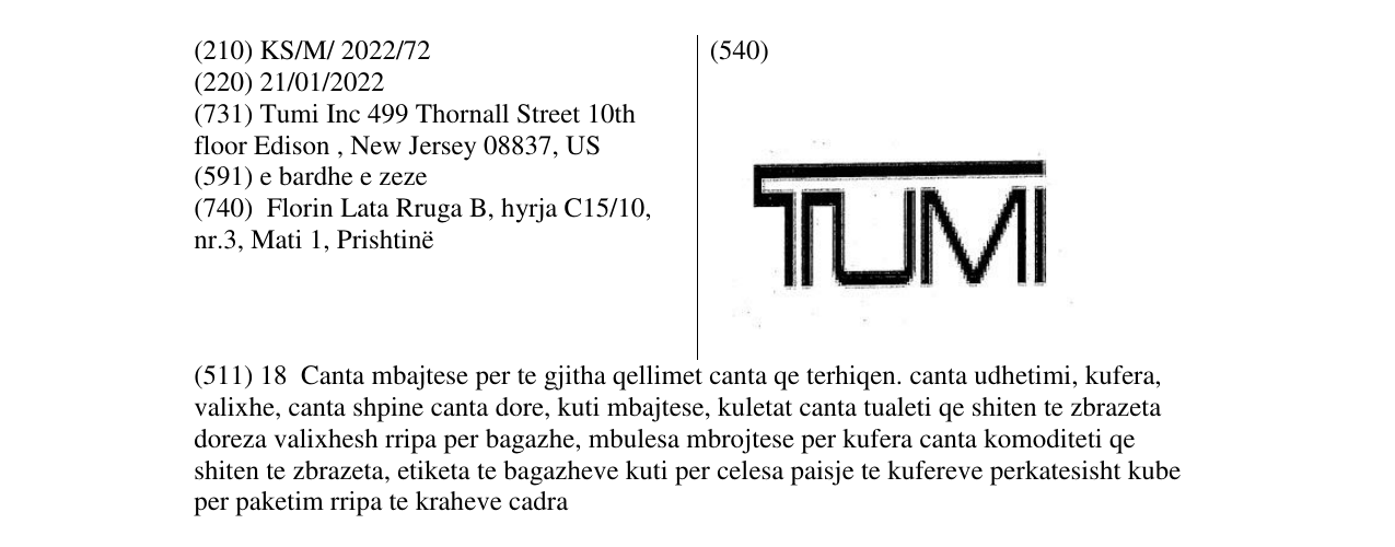 Zëri i markës TUMI në buletin