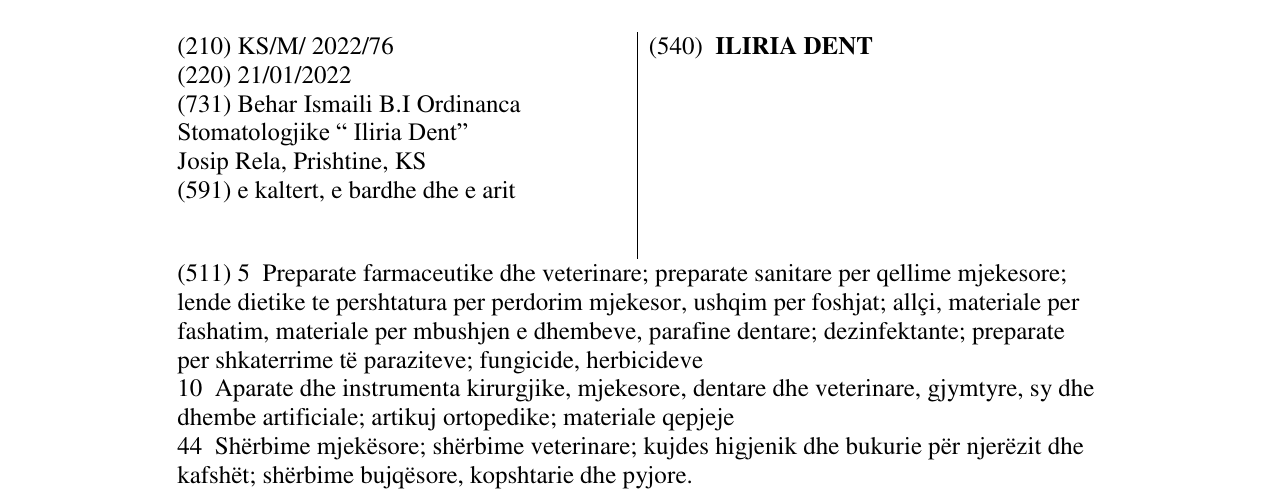 Zëri i markës ILIRIA DENT në buletin