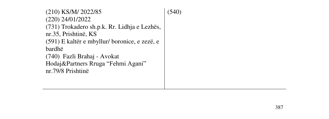 Zëri i markës TROKADERO në buletin