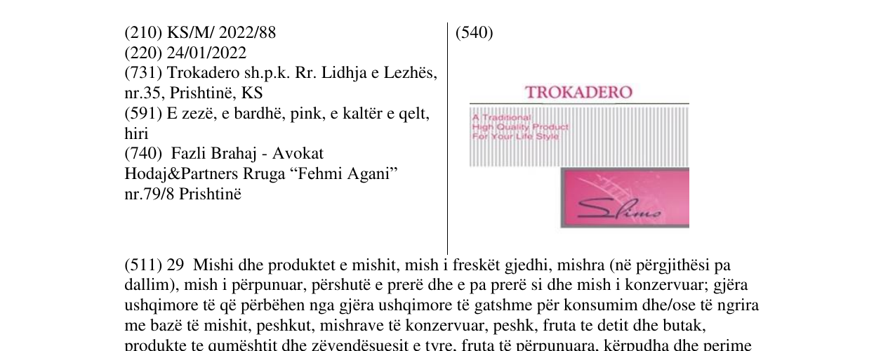 Zëri i markës TROKADERO në buletin