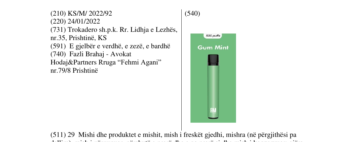 Zëri i markës gum mint FM në buletin