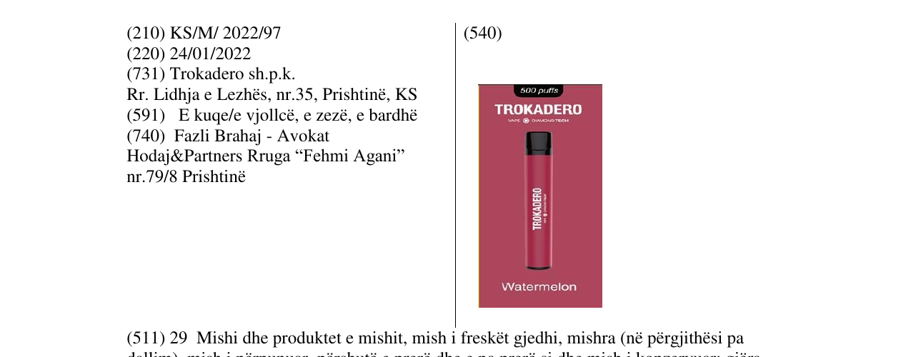 Zëri i markës TROKADERO në buletin