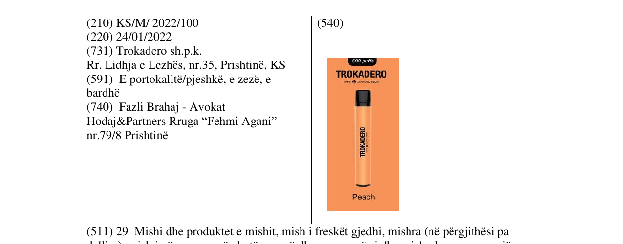 Zëri i markës TROKADERO në buletin