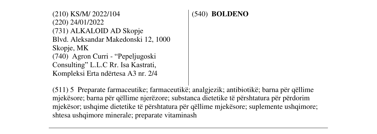 Zëri i markës BOLDENO në buletin