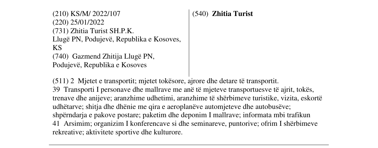Zëri i markës Zhitia Turist në buletin