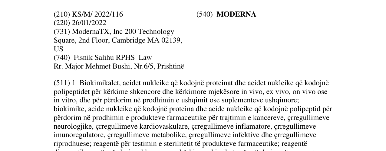 Zëri i markës MODERNA në buletin