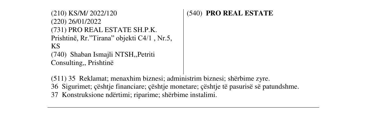 Zëri i markës PRO REAL ESTATE në buletin