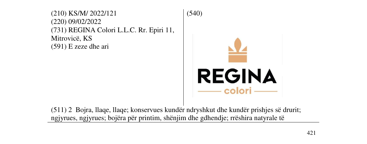 Zëri i markës REGINA në buletin