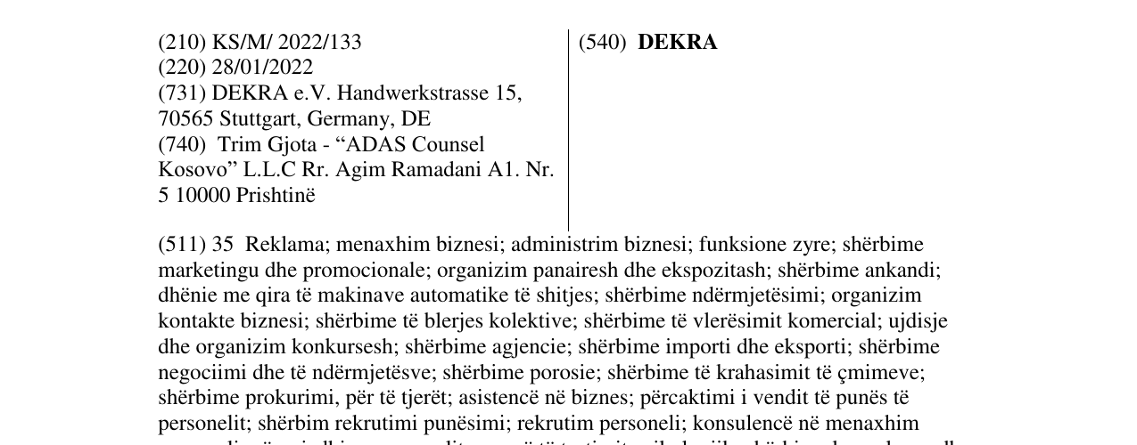 Zëri i markës DEKRA në buletin