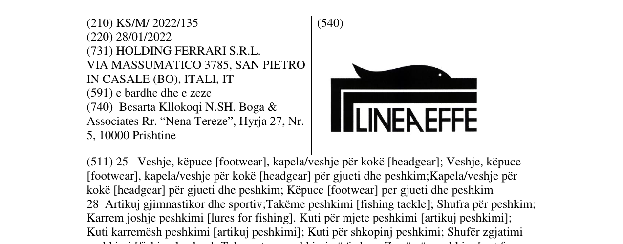 Zëri i markës LINEA EFFE në buletin