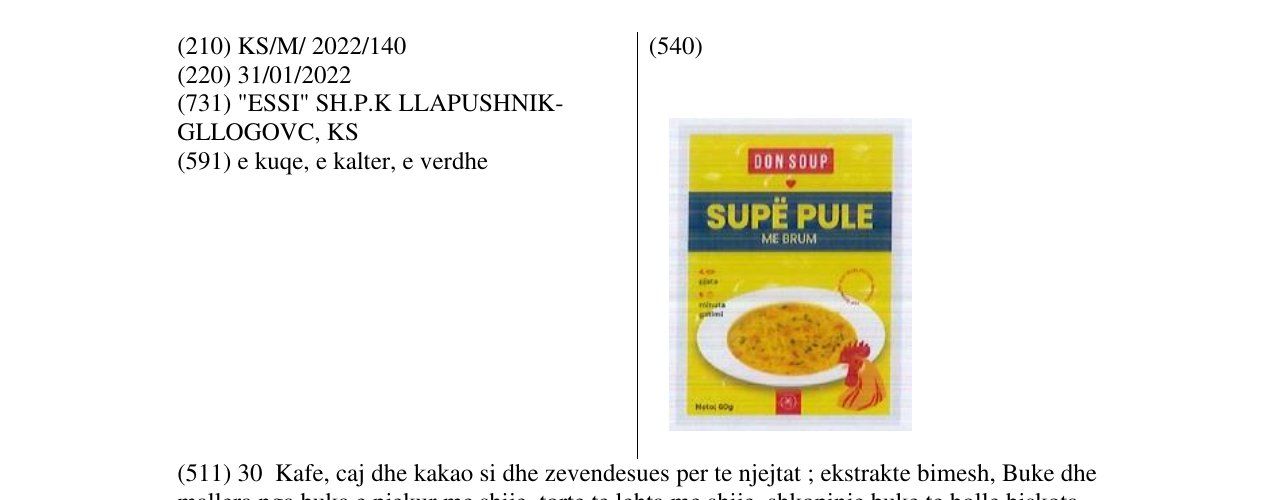 Zëri i markës DON SOUP në buletin