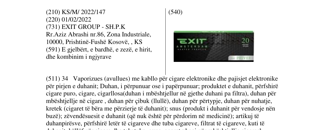 Zëri i markës EXIT AMSERDAM në buletin