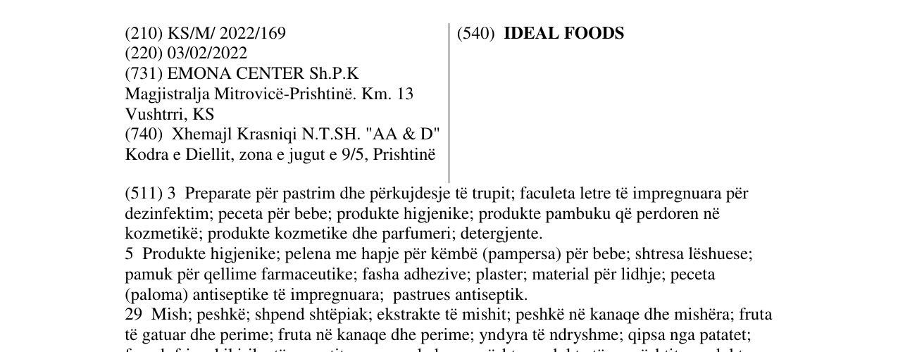 Zëri i markës IDEAL FOODS në buletin