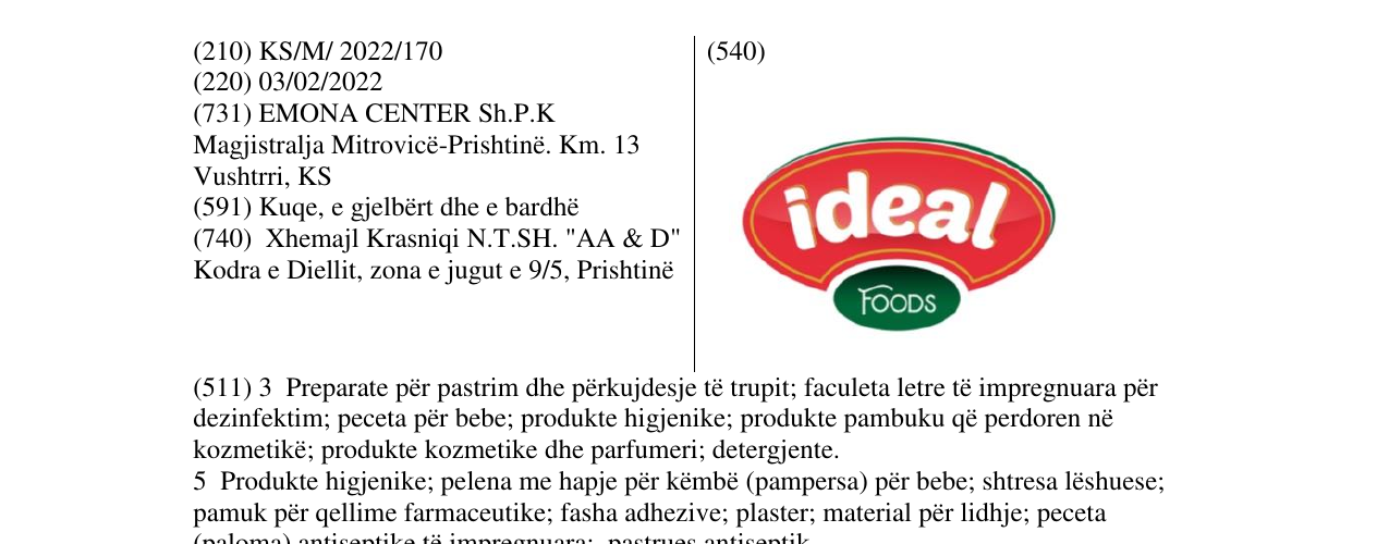 Zëri i markës Ideal foods në buletin