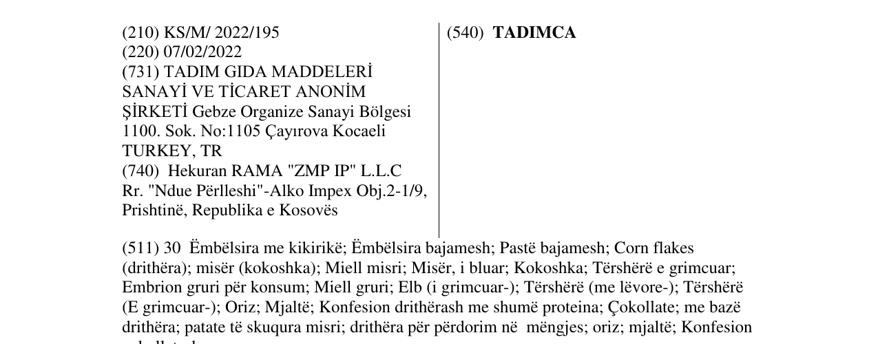 Zëri i markës TADIMCA në buletin