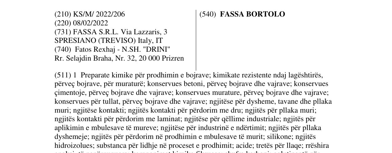 Zëri i markës FASSA BORTOLO në buletin