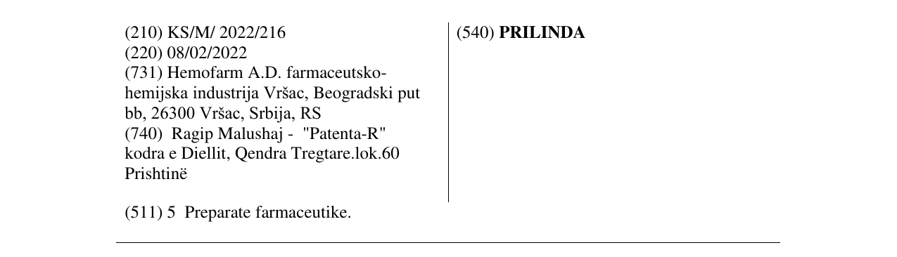 Zëri i markës PRILINDA në buletin