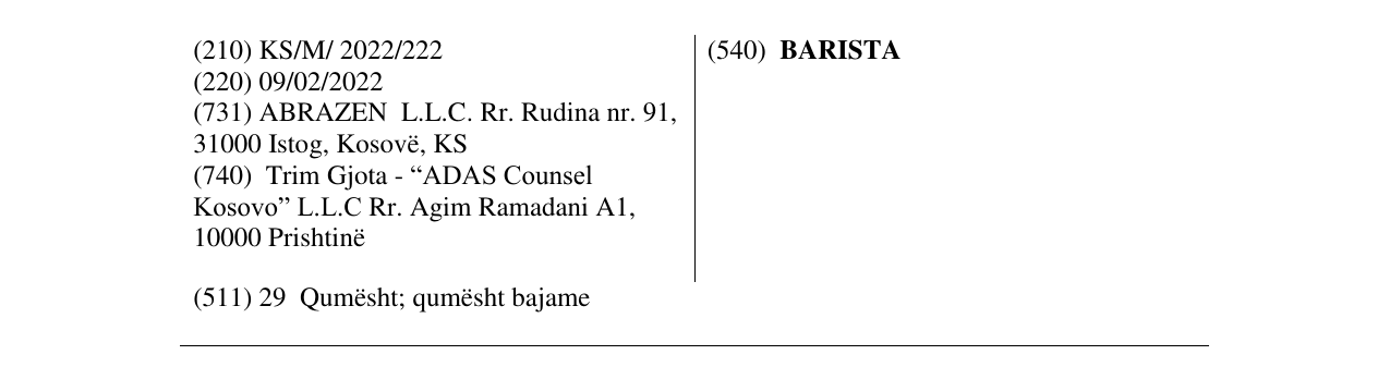 Zëri i markës BARISTA në buletin