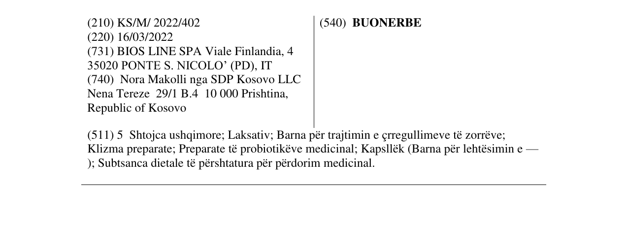 Zëri i markës BUONERBE në buletin