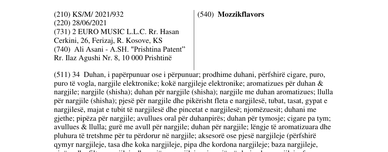 Zëri i markës Mozzikflavors në buletin
