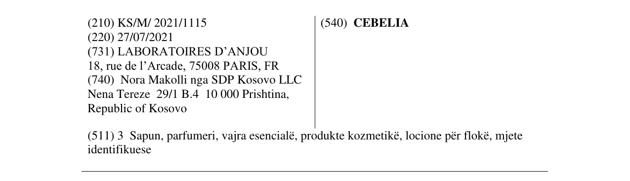 Zëri i markës CEBELIA në buletin