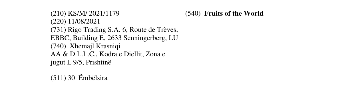 Zëri i markës Fruits of the World në buletin