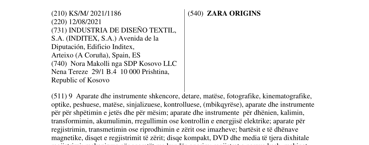 Zëri i markës ZARA ORIGINS në buletin