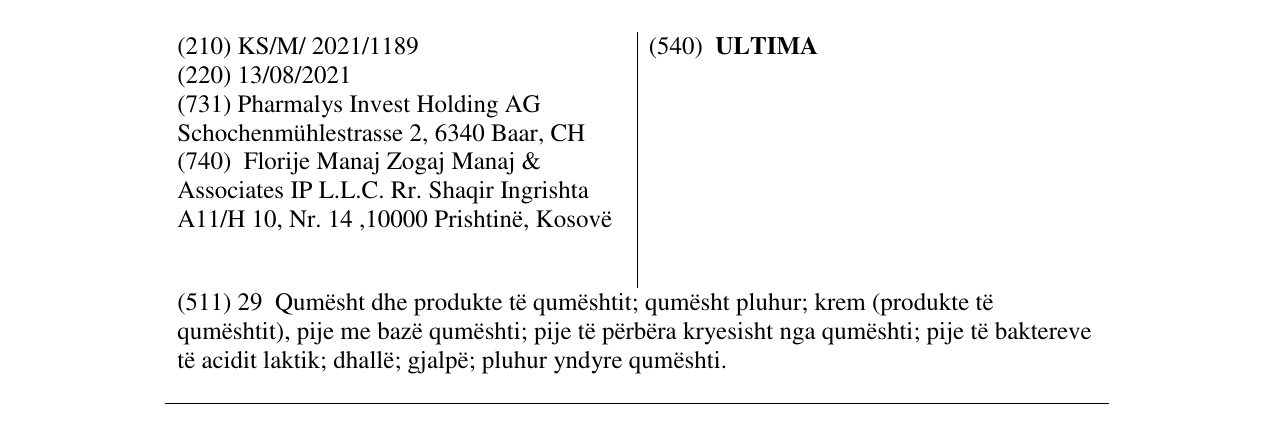 Zëri i markës ULTIMA në buletin
