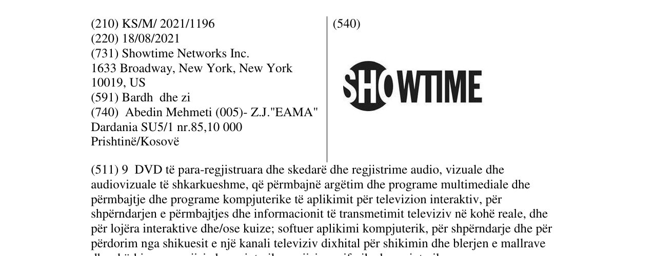 Zëri i markës SHOWTIME në buletin
