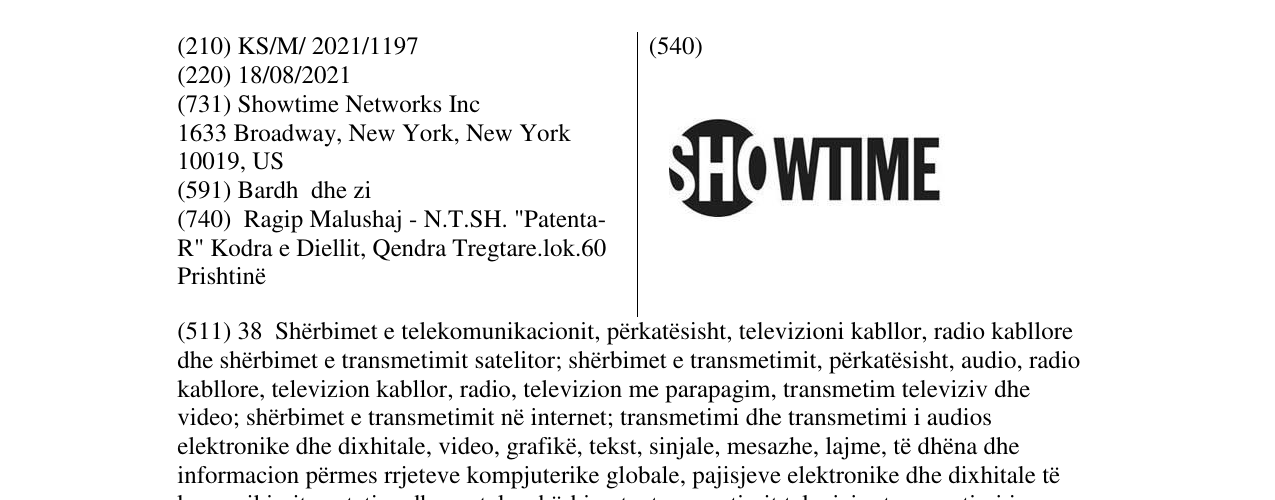 Zëri i markës SHOWTIME në buletin