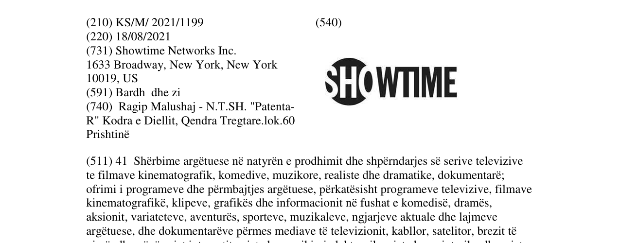 Zëri i markës SHOWTIME në buletin
