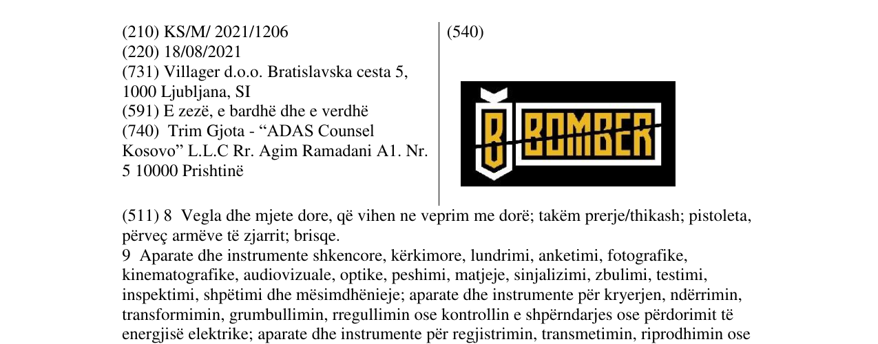 Zëri i markës B BOMBER në buletin