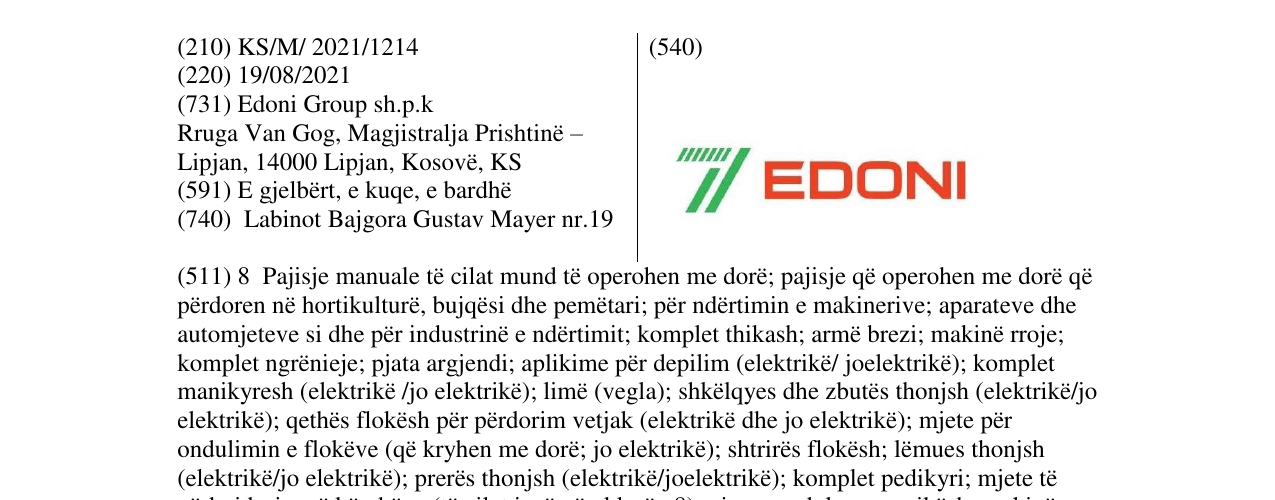 Zëri i markës Edoni Group sh.p.k në buletin