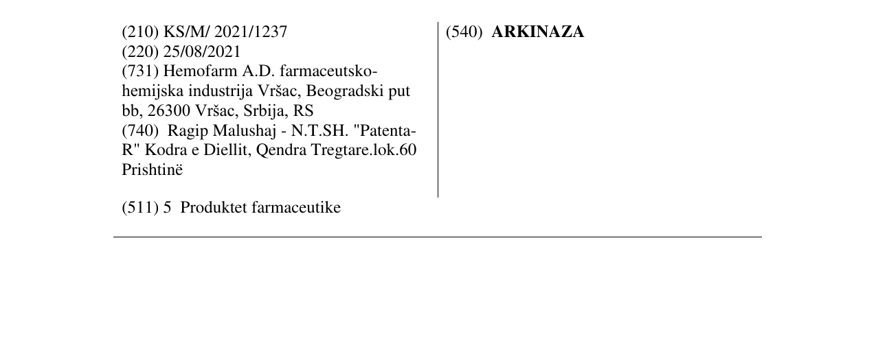 Zëri i markës ARKINAZA në buletin