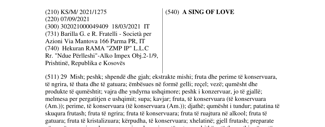 Zëri i markës A SING OF LOVE në buletin