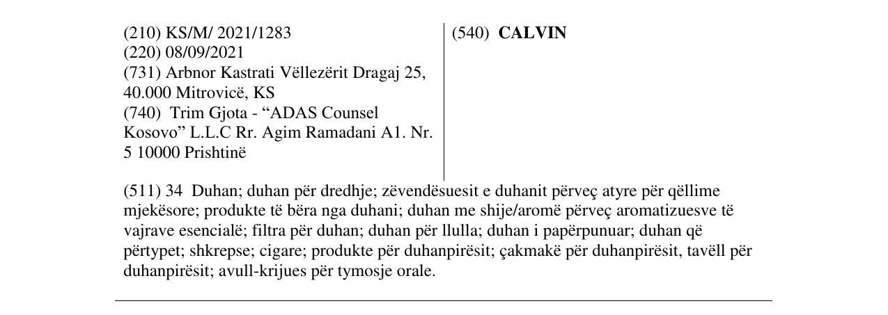 Zëri i markës CALVIN në buletin