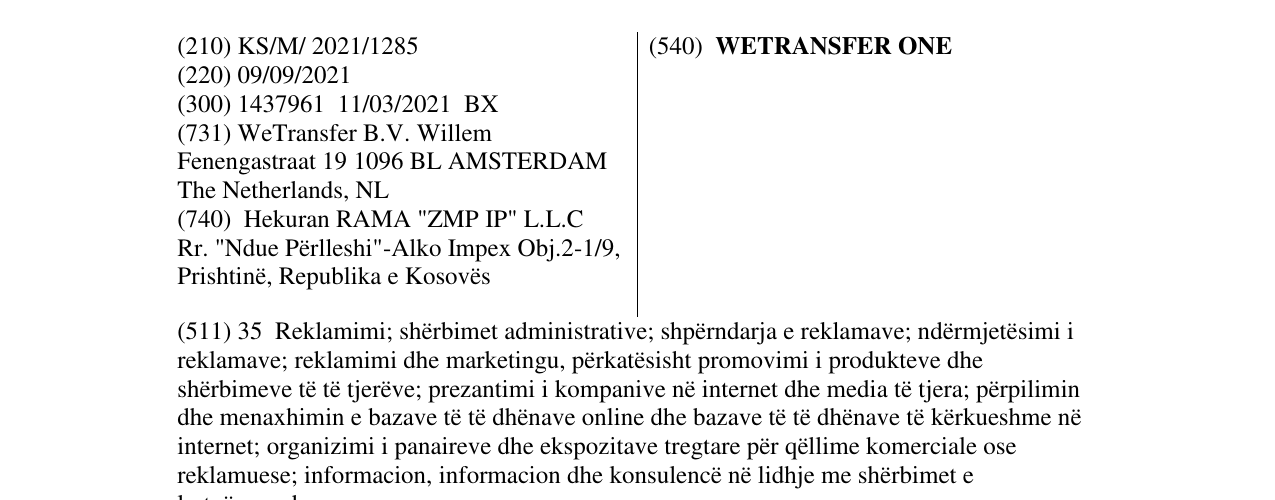 Zëri i markës WETRANSFER ONE në buletin