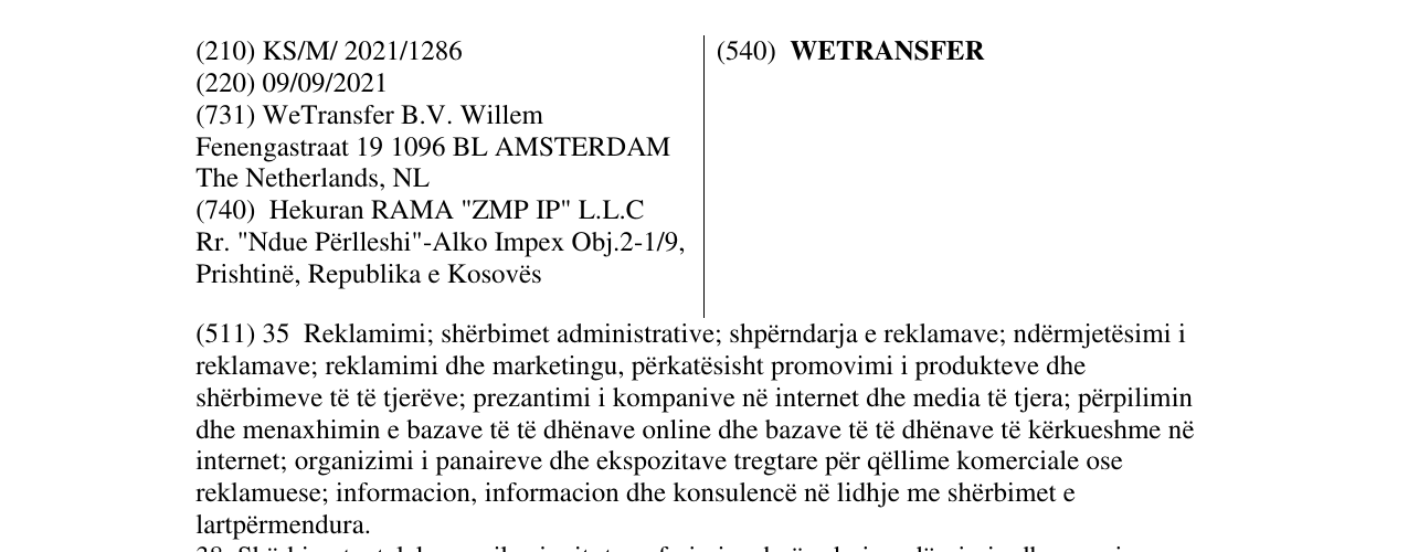 Zëri i markës WETRANSFER në buletin